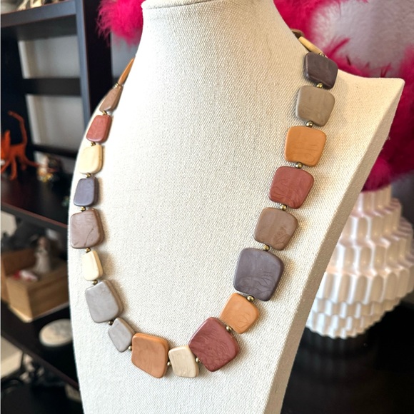 Vintage Neutral Square Bead Necklace - Picture 2 of 5